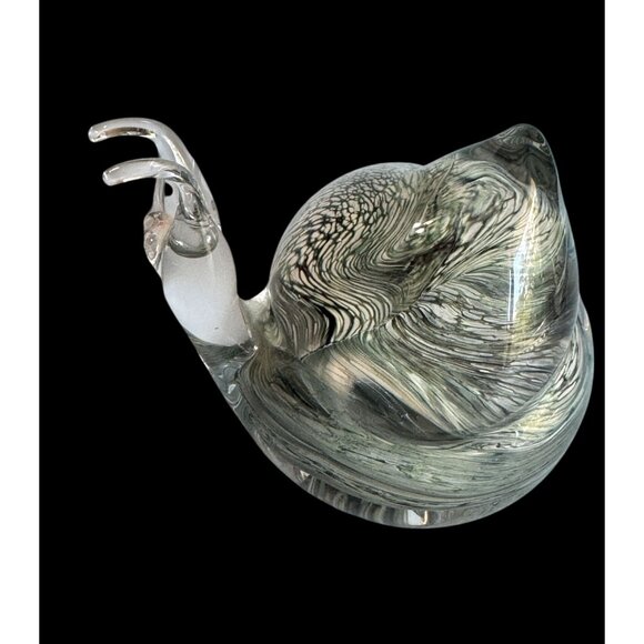 Teign Valley Glass Snail Paperweight Clear Black White Swirl Art Glass Signed - Picture 4 of 7